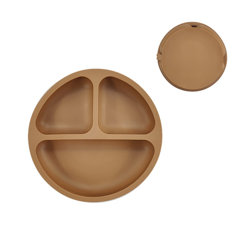Assiette en silicone pour enfants – Ensemble de vaisselle pour la diversification alimentaire de bébé – Grand modèle compartimenté avec ventouse et motif de visage souriant
