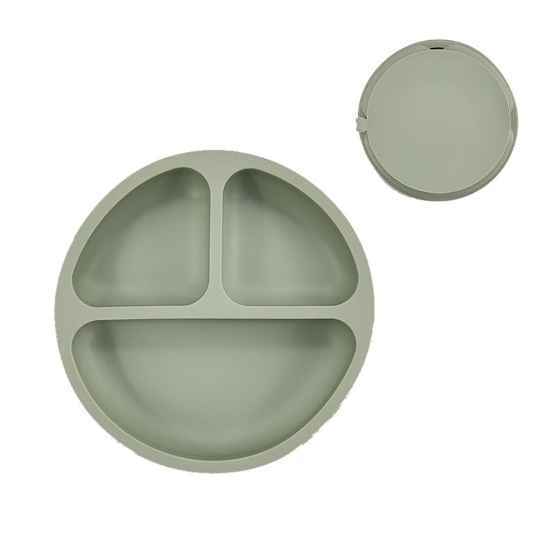 Assiette en silicone pour enfants – Ensemble de vaisselle pour la diversification alimentaire de bébé – Grand modèle compartimenté avec ventouse et motif de visage souriant