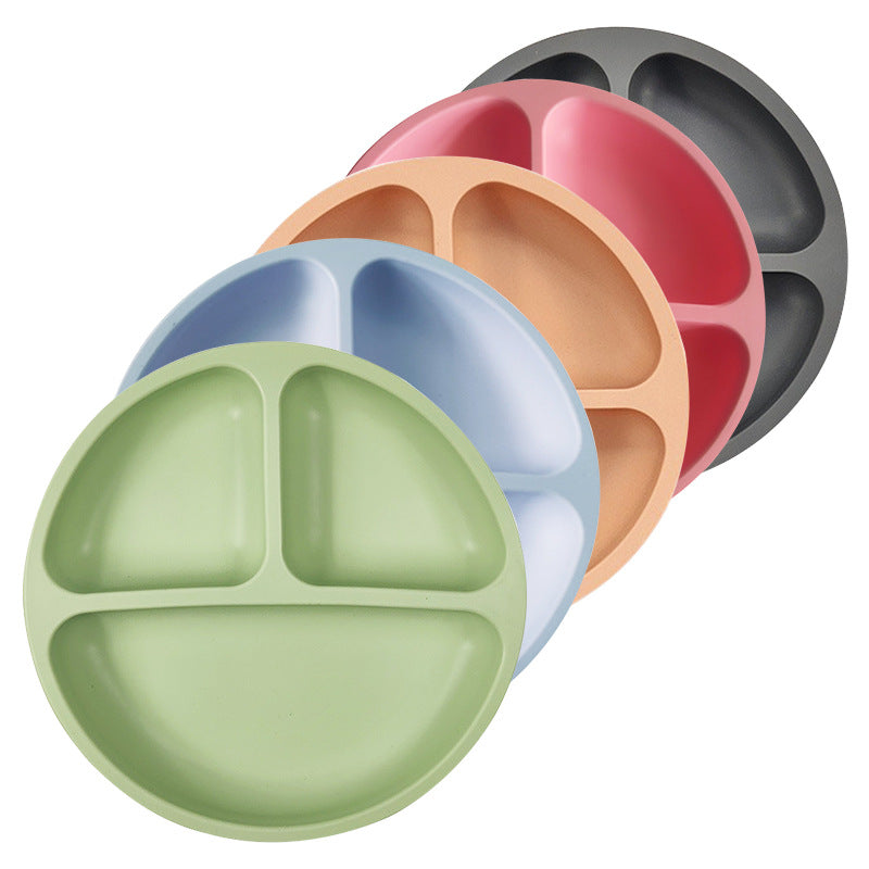 Assiette en silicone pour enfants – Ensemble de vaisselle pour la diversification alimentaire de bébé – Grand modèle compartimenté avec ventouse et motif de visage souriant