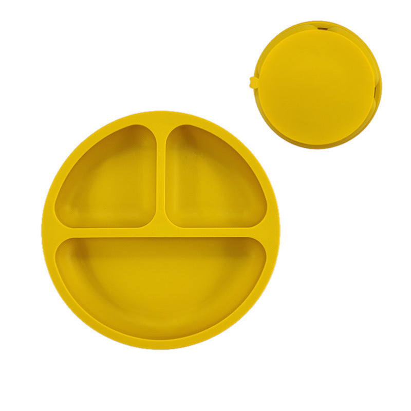 Assiette en silicone pour enfants – Ensemble de vaisselle pour la diversification alimentaire de bébé – Grand modèle compartimenté avec ventouse et motif de visage souriant
