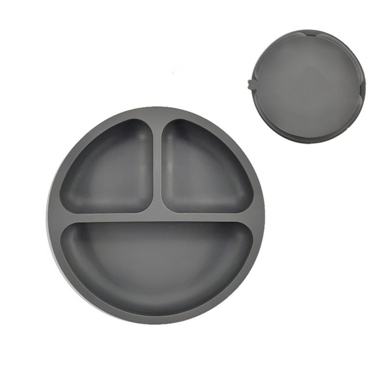 Assiette en silicone pour enfants – Ensemble de vaisselle pour la diversification alimentaire de bébé – Grand modèle compartimenté avec ventouse et motif de visage souriant