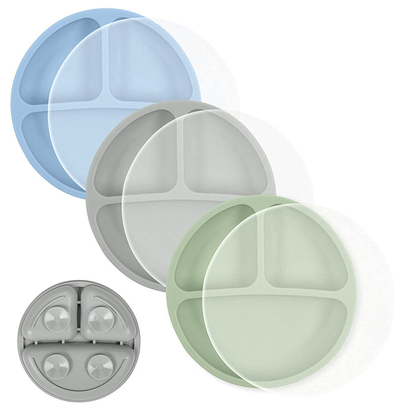 Assiette en silicone pour enfants – Ensemble de vaisselle pour la diversification alimentaire de bébé – Grand modèle compartimenté avec ventouse et motif de visage souriant